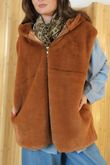 Mara Luxury Faux Fur Hooded Gilet Classic Tan